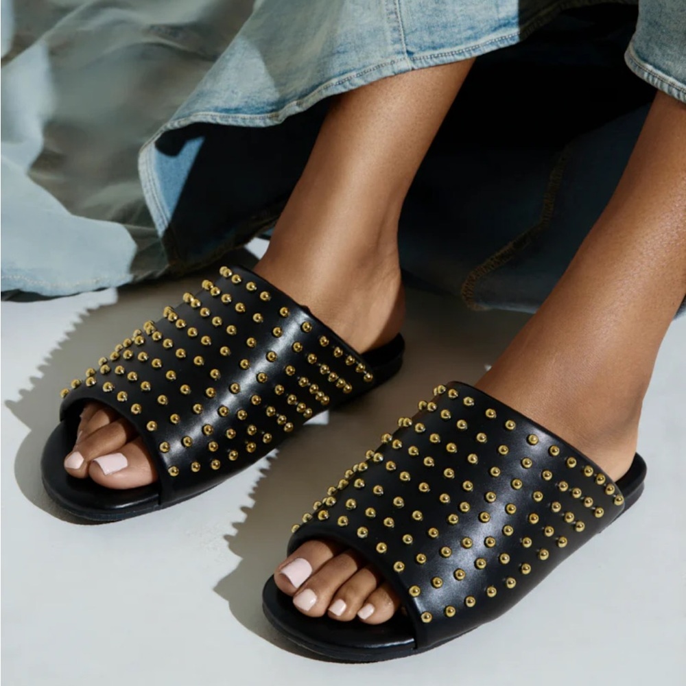 Studded Black Slide Sandals